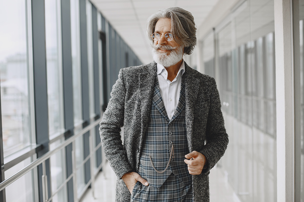 grinning old fashioned man