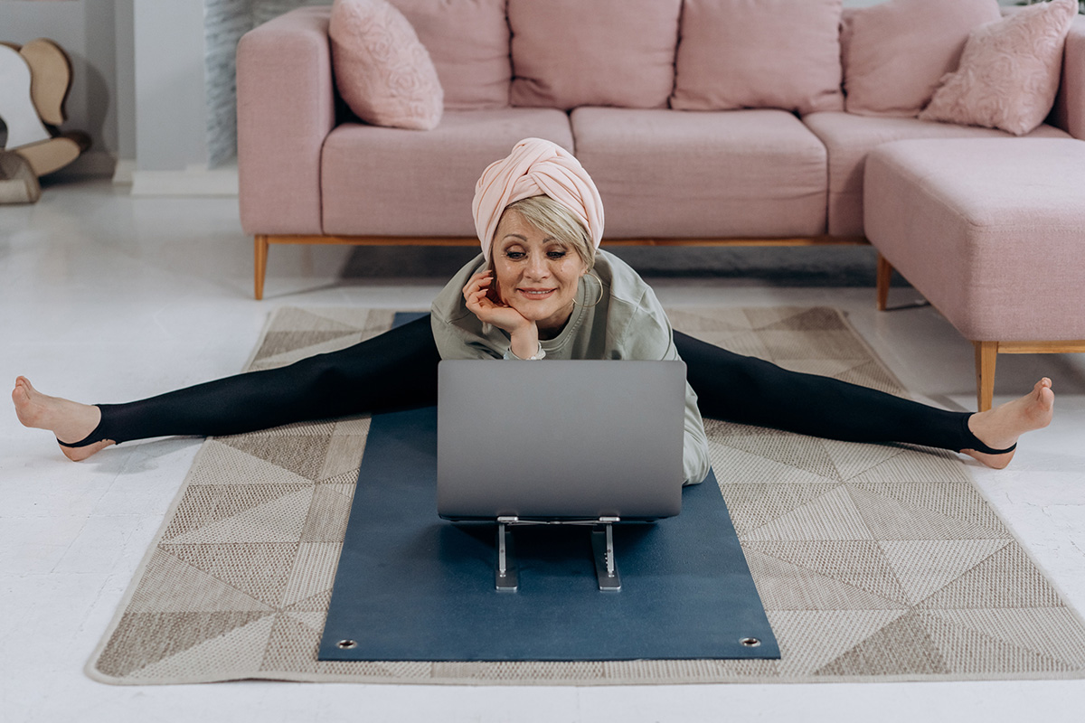 senior woman watching yoga class aod9604 for HGH release