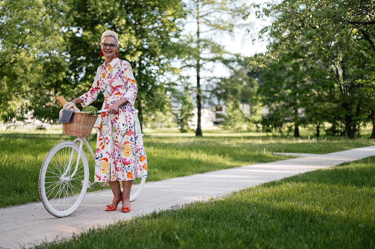 happy senior woman summer day